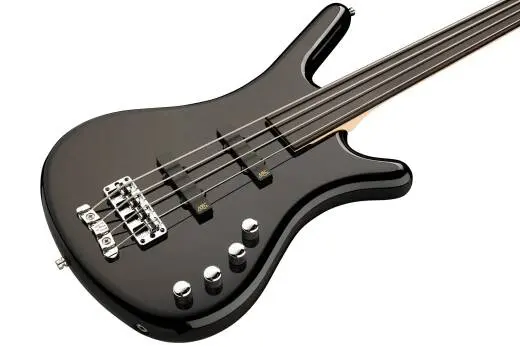 RockBass Corvette Basic, Medium Scale, 4-String Fretless Bass Guitar - Solid Black High Polish