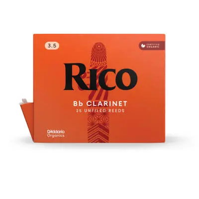 RICO by DAddario - Organic Bb Clarinet Reeds - Strength 3.5, 25-Pack (Individually Sealed)
