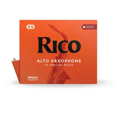 RICO by DAddario - Organic Alto Saxophone Reeds - Strength 3.5, 25-Pack (Individually Packed)