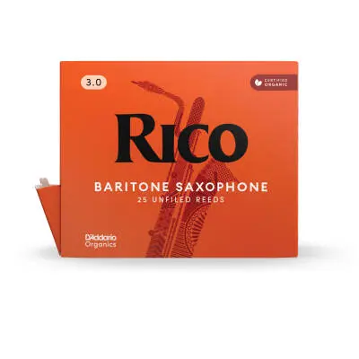 RICO by DAddario - Organic Baritone Saxophone Reeds - Strength 3.5, 25-Pack (Individually Packed)