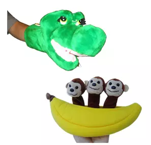 Three Little Monkeys and Crocodile Puppets - Set