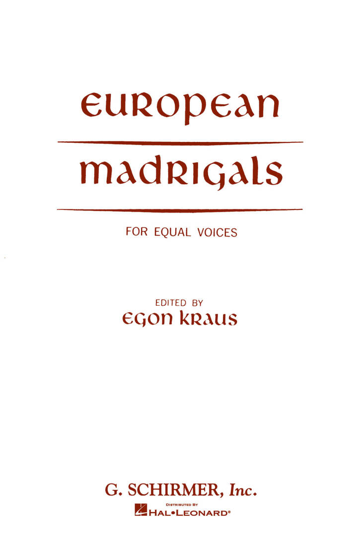 European Madrigals - Kraus - SSAA A Cappella - Book