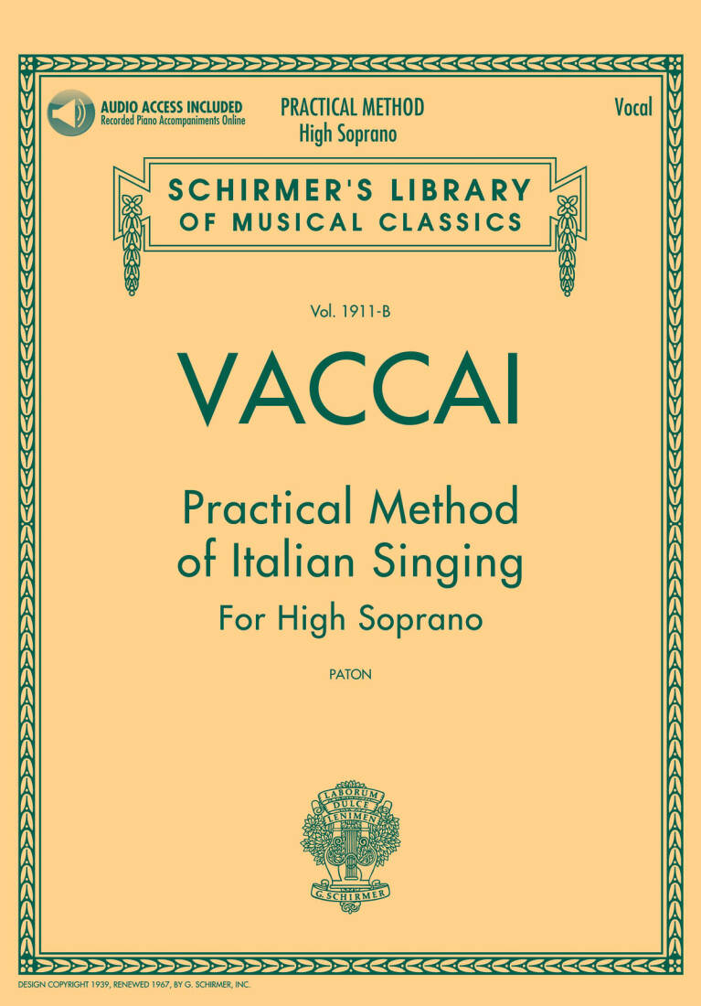 Practical Method of Italian Singing - Vaccai - High Soprano - Book/Audio Online