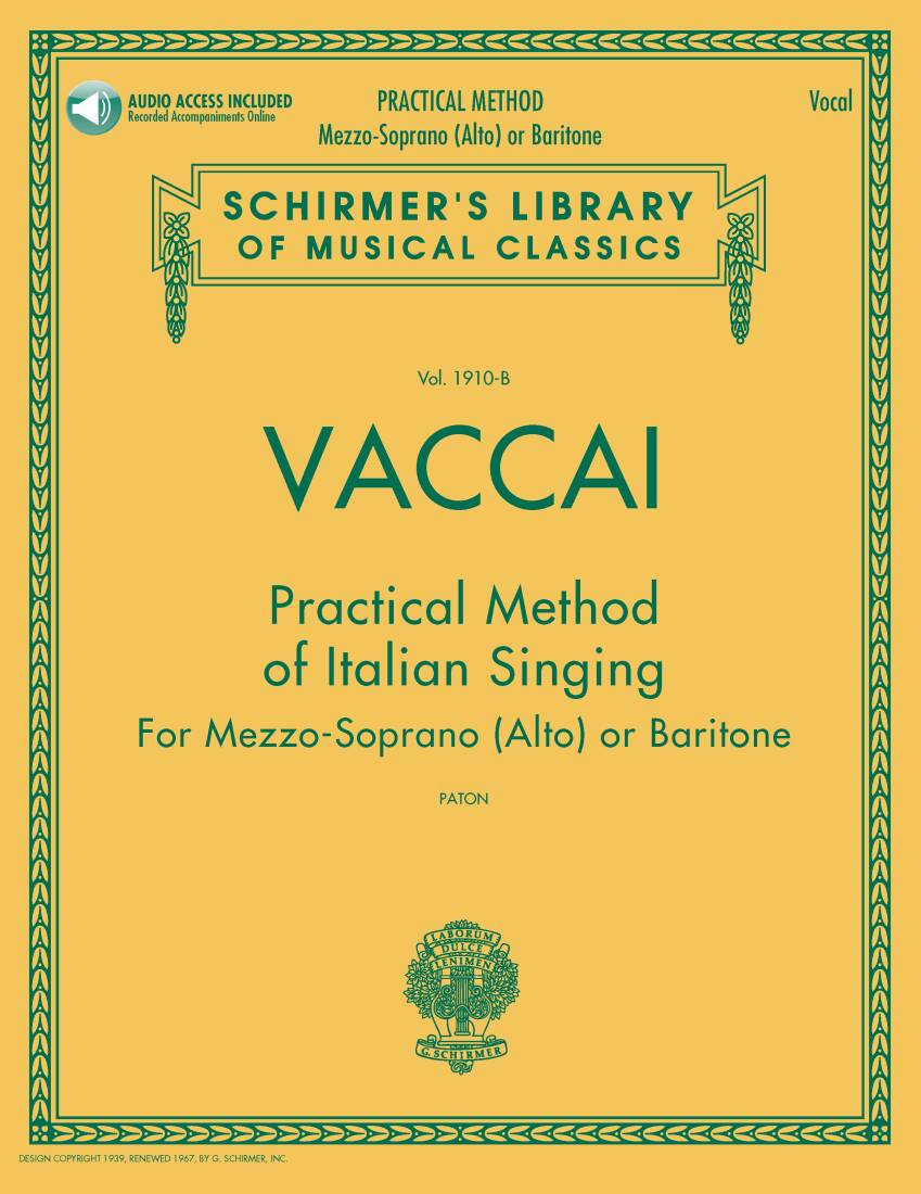 Practical Method of Italian Singing - Vaccai - Mezzo-Soprano/Baritone - Book/Audio Online
