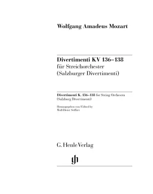Divertimenti K. 136-138 (Salzburg Divertimenti) - Mozart - String Orchestra - Conductor Score