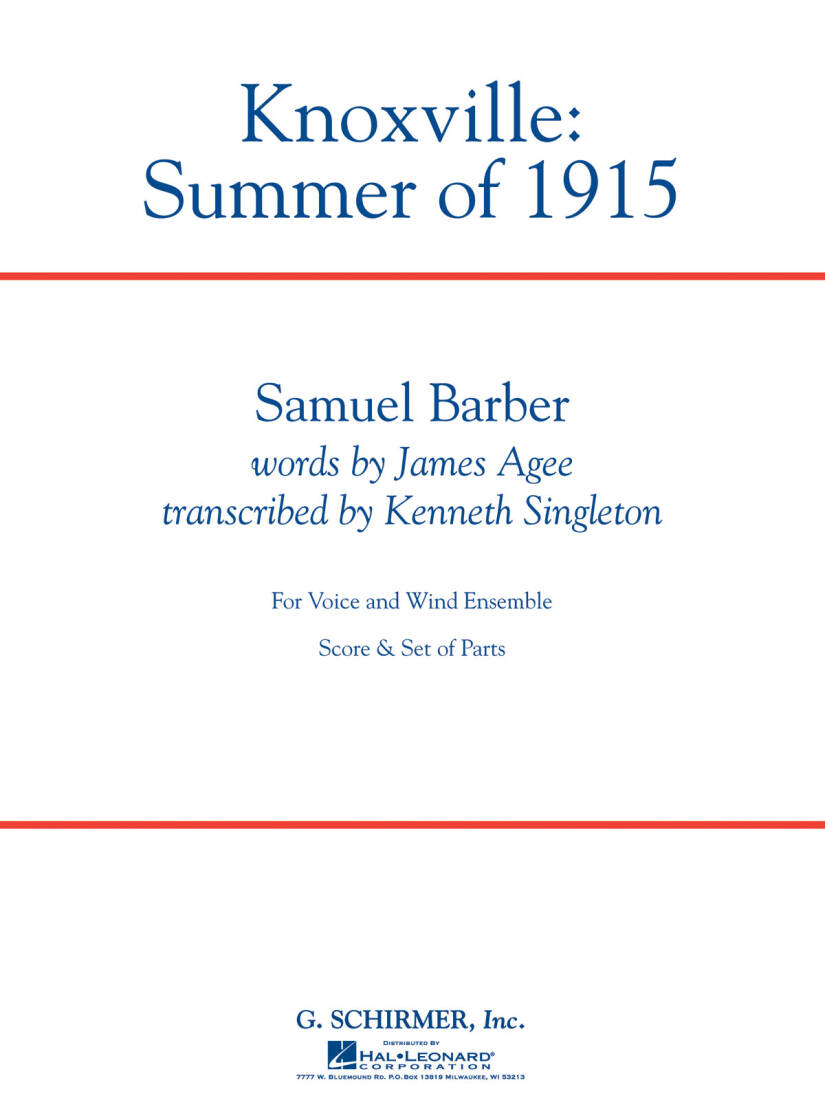 Knoxville: Summer of 1915 - Barber - Concert Band/Vocal Solo - Gr. 5