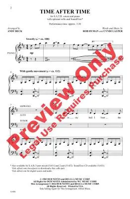 Time After Time - Hyman/Lauper/Beck - Choral Octavo - SATB Accompanied