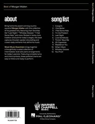 Best of Morgan Wallen - Piano/Lyrics - Book