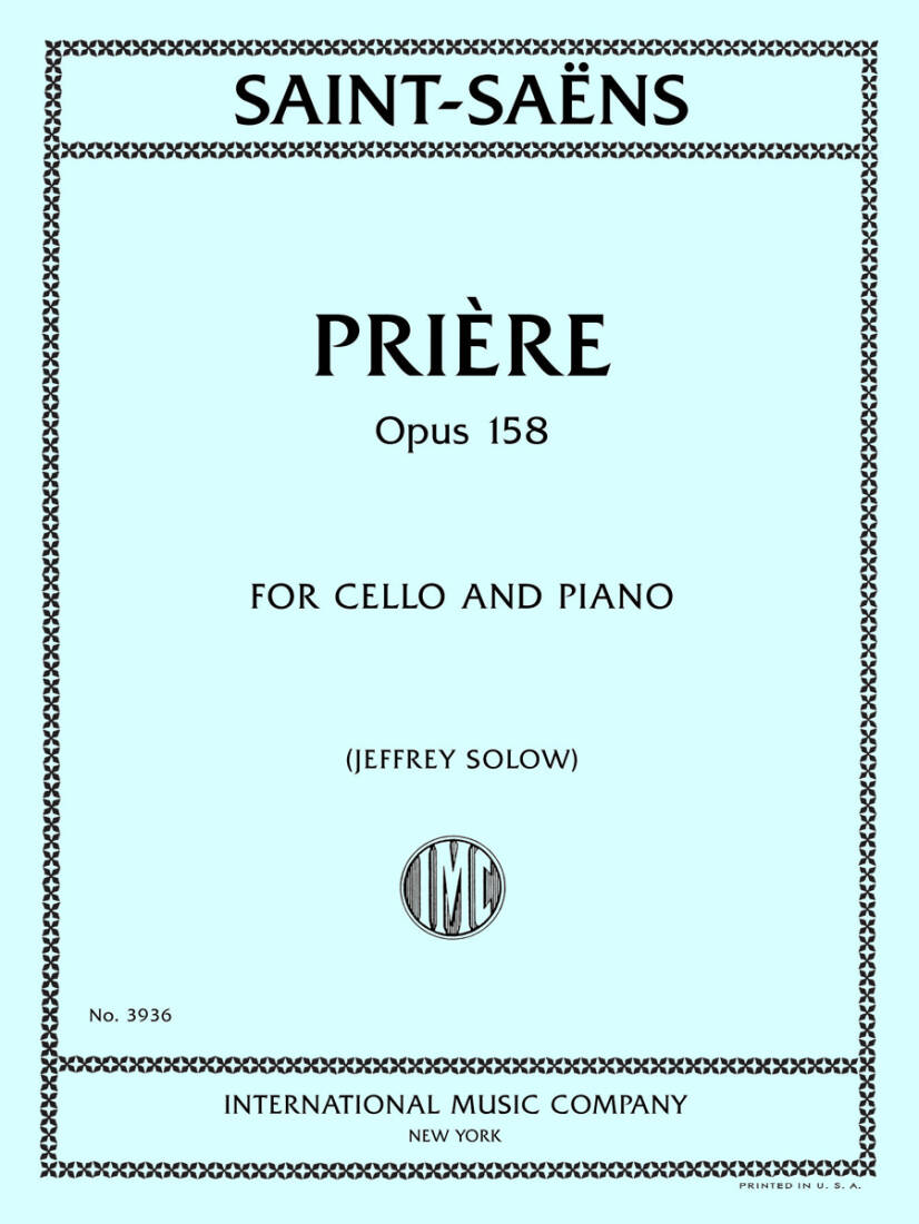 Priere, Op. 158 - Saint-Saens - Cello/Piano - Book