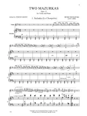 Two Mazurkas, Op. 12 - Wieniawski - Violin/Piano - Book