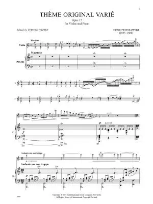 Theme Original Varie, Op. 15 - Wieniawski - Violin/Piano - Sheet