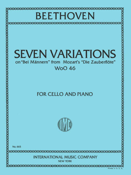 Seven Variations on Bei Mannern, WoO 46 - Beethoven - Cello/Piano - Book