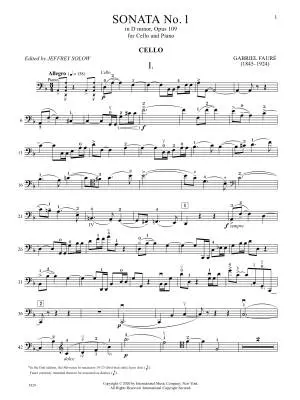 Sonata No. 1 in D Minor, Op. 109 - Faure - Cello/Piano - Book