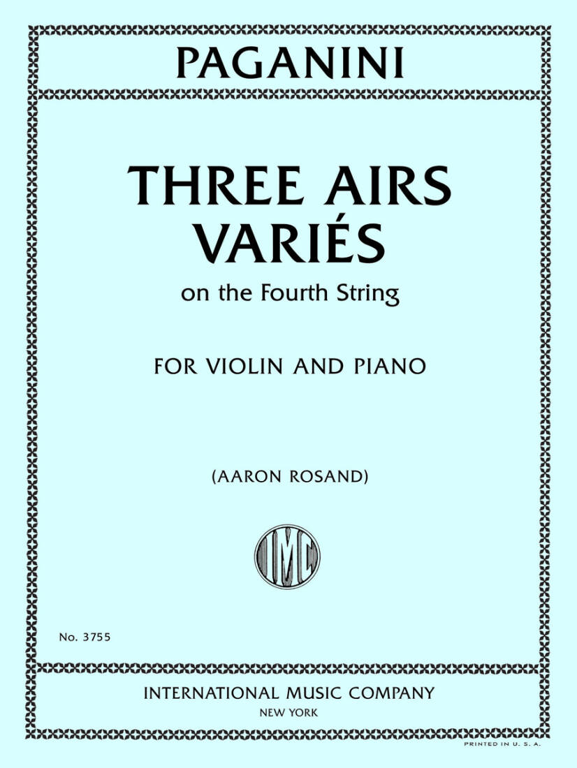 Three Airs Varies on the Fourth String - Paganini - Violin/Piano - Book