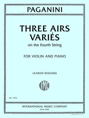 International Music Company - Three Airs Varies on the Fourth String - Paganini - Violin/Piano - Book