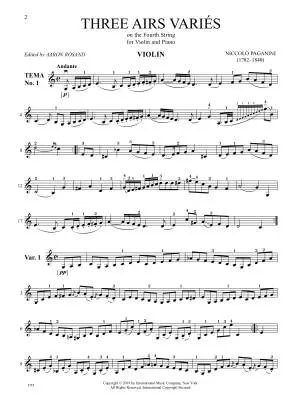 Three Airs Varies on the Fourth String - Paganini - Violin/Piano - Book