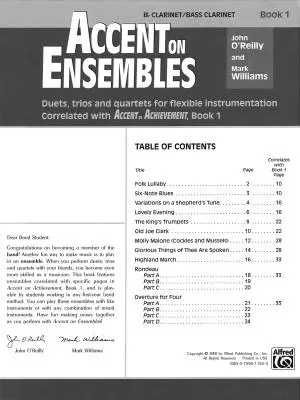 Accent on Ensembles, Book 1 - O\'Reilly/Williams - Bb Clarinet/Bass Clarinet - Book