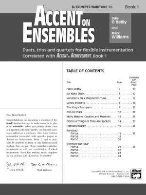 Accent on Ensembles, Book 1 - O\'Reilly/Williams - Trumpet/Baritone TC - Book