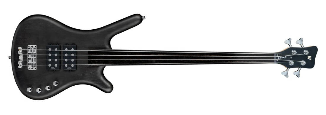 RockBass Corvette $$ 4-String Fretless Bass Guitar with Gig Bag - Nirvana Black Transparent Satin