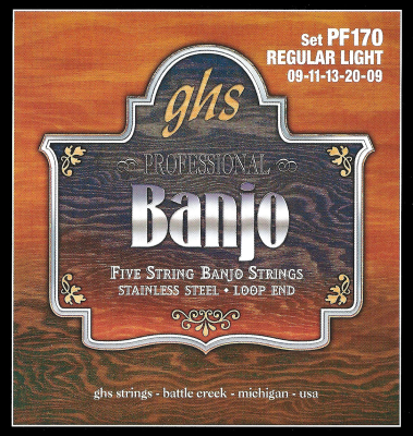 GHS Strings - Banjo 5 String Stainless Regular Light Loop .009 - .020