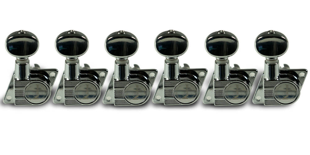 6 In Line Revolution Series F-Mount Tuning Machines with Staggered Posts - Chrome