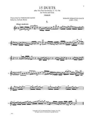 15 Duets after Two-Part Inventions, S. 772-786 - Bach - Violin/Viola - Book