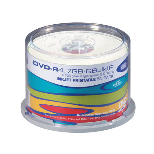 DVD-R Inkjet Printable Professional Recording Media - 4.7 GB (50 Pack)