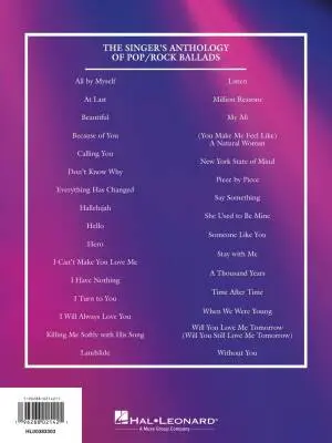 The Singer\'s Anthology of Pop/Rock Ballads - Soprano/Alto Voice - Book