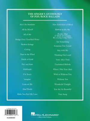 The Singer\'s Anthology of Pop/Rock Ballads - Tenor/Baritone Voice - Book