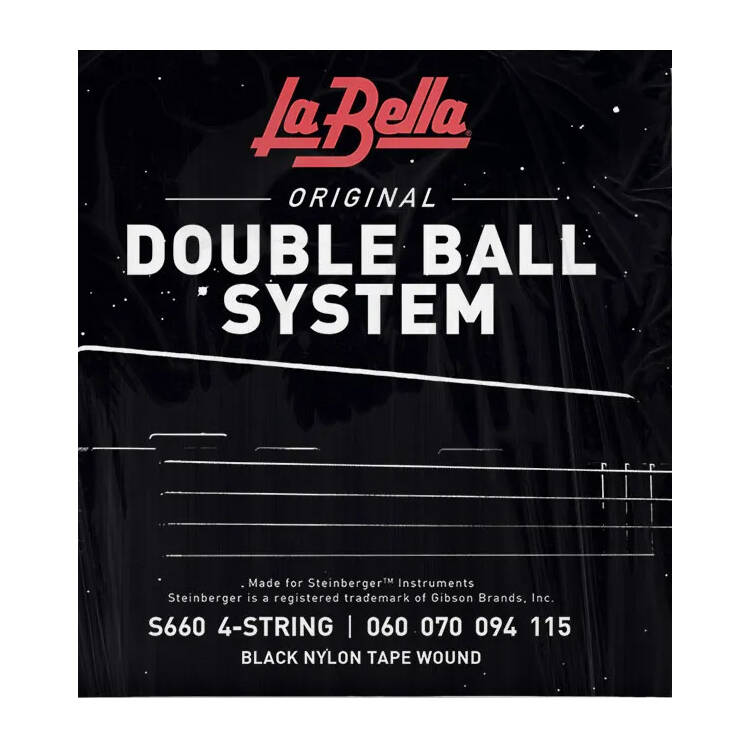 Double Ball Black Nylon Bass Strings, Flat Wound (60-115)