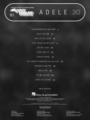 Adele - 30: E-Z Play Today, Volume 61 - Adele - Keyboard - Book