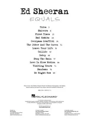 Equals - Sheeran - Piano/Vocal/Guitar - Book