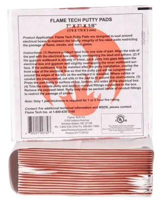 Fire Rated Putty Pads, Case of (20) 7\'\' x 7\'\' x 1/8\'\'