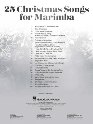25 Christmas Songs for Marimba - Rapp - Book
