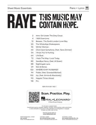 This Music May Contain Hope. - RAYE - Piano/Lyrics - Book