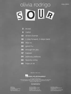Sour - Rodrigo - Easy Piano - Book