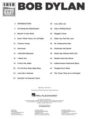 Bob Dylan: Super Easy Songbook - Electronic Keyboard - Book