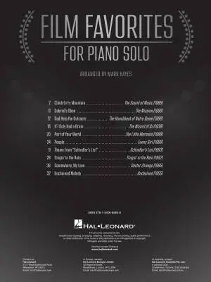 Film Favorites - Hayes - Piano - Book