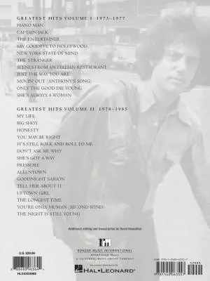 Billy Joel: Greatest Hits, Volume I & II - Joel/Rosenthal - Piano/Vocal/Guitar - Book