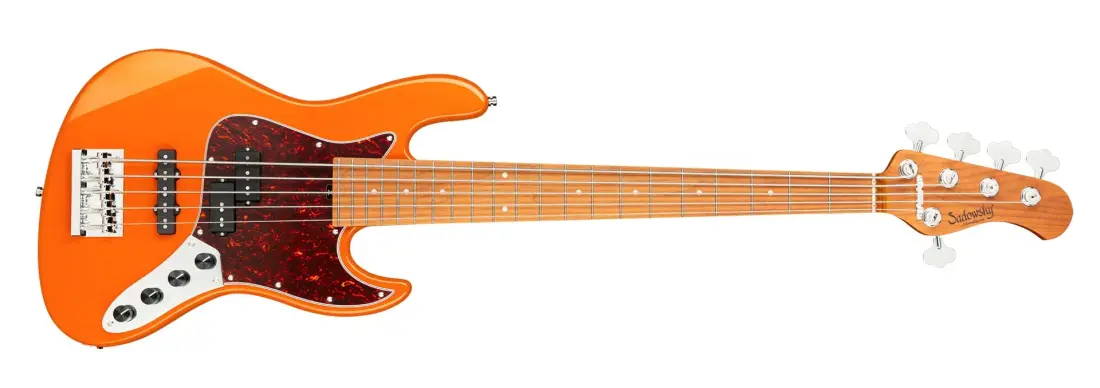 MetroExpress 21-Fret Hybrid P/J 5-String Bass with Gigbag - Candy Apple Orange