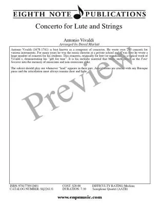 Concerto for Lute and Strings - Vivaldi/Marlatt - Saxophone Quartet (AATB)