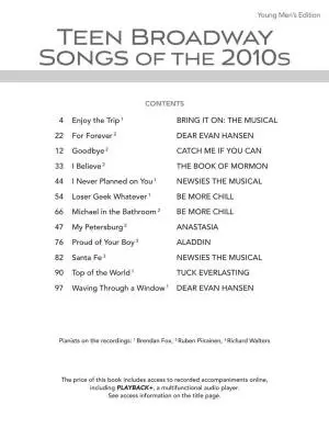 Teen Broadway Songs Of The 2010s - Young Men\'s Edition - Book/Audio Online