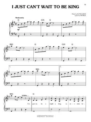 The Lion King (2019) - John/Rice/Zimmer - Easy Piano - Book
