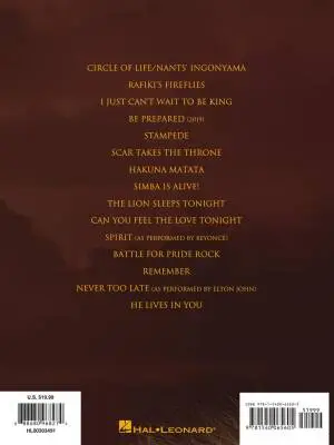 The Lion King (2019) - John/Rice/Zimmer - Easy Piano - Book