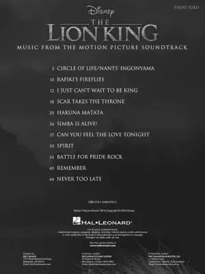 The Lion King (2019) - John/Rice/Zimmer - Piano - Book