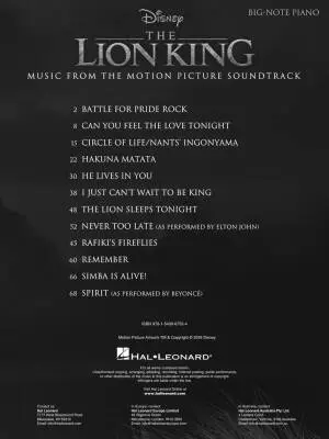 The Lion King (2019) - John/Rice/Zimmer - Big Note Piano - Book