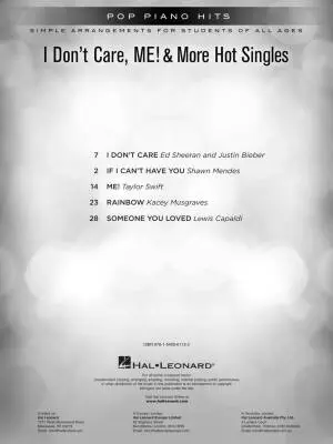 I Don\'t Care, Me! and More Hot Singles - Piano - Book