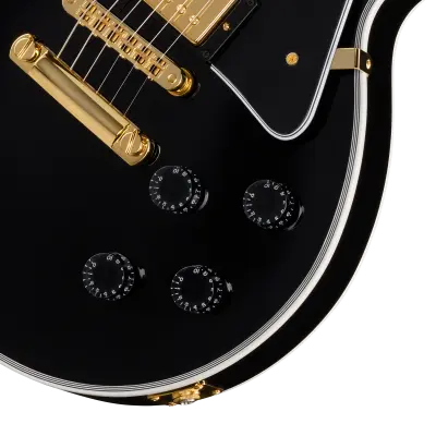 Les Paul Custom Long Scale Electric Guitar with Hardshell Case - Ebony