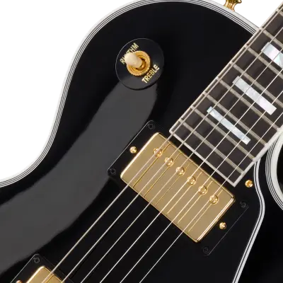 Les Paul Custom Long Scale Electric Guitar with Hardshell Case - Ebony