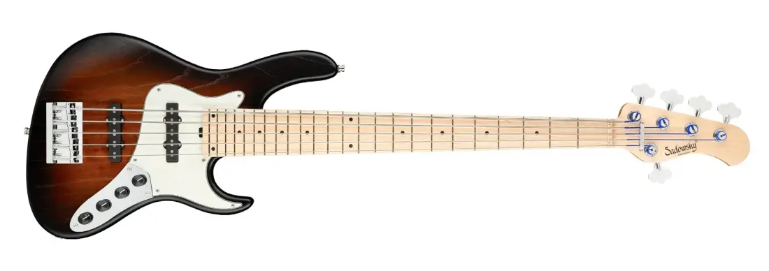 MetroLine 24-Fret Vintage J/J 5-String Bass, Maple Fingerboard - Almond Sunburst